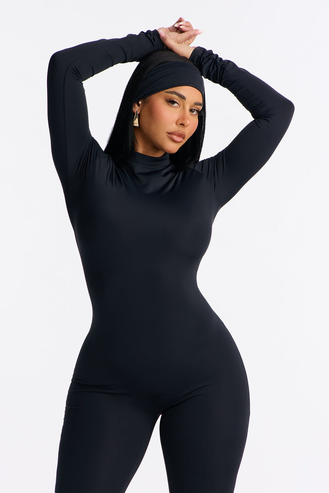 Amaya Mock Neck Stirrup 2 Piece Catsuit - Black