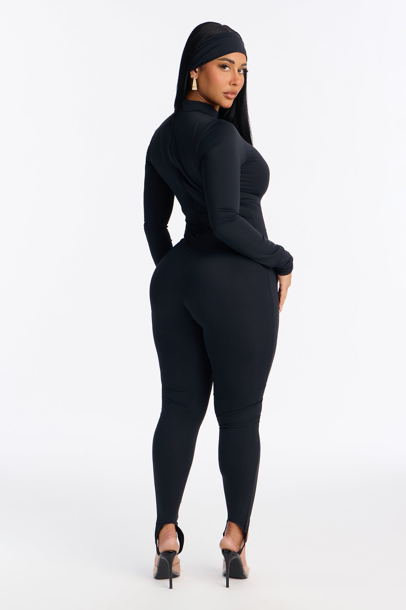 Amaya Mock Neck Stirrup 2 Piece Catsuit - Black