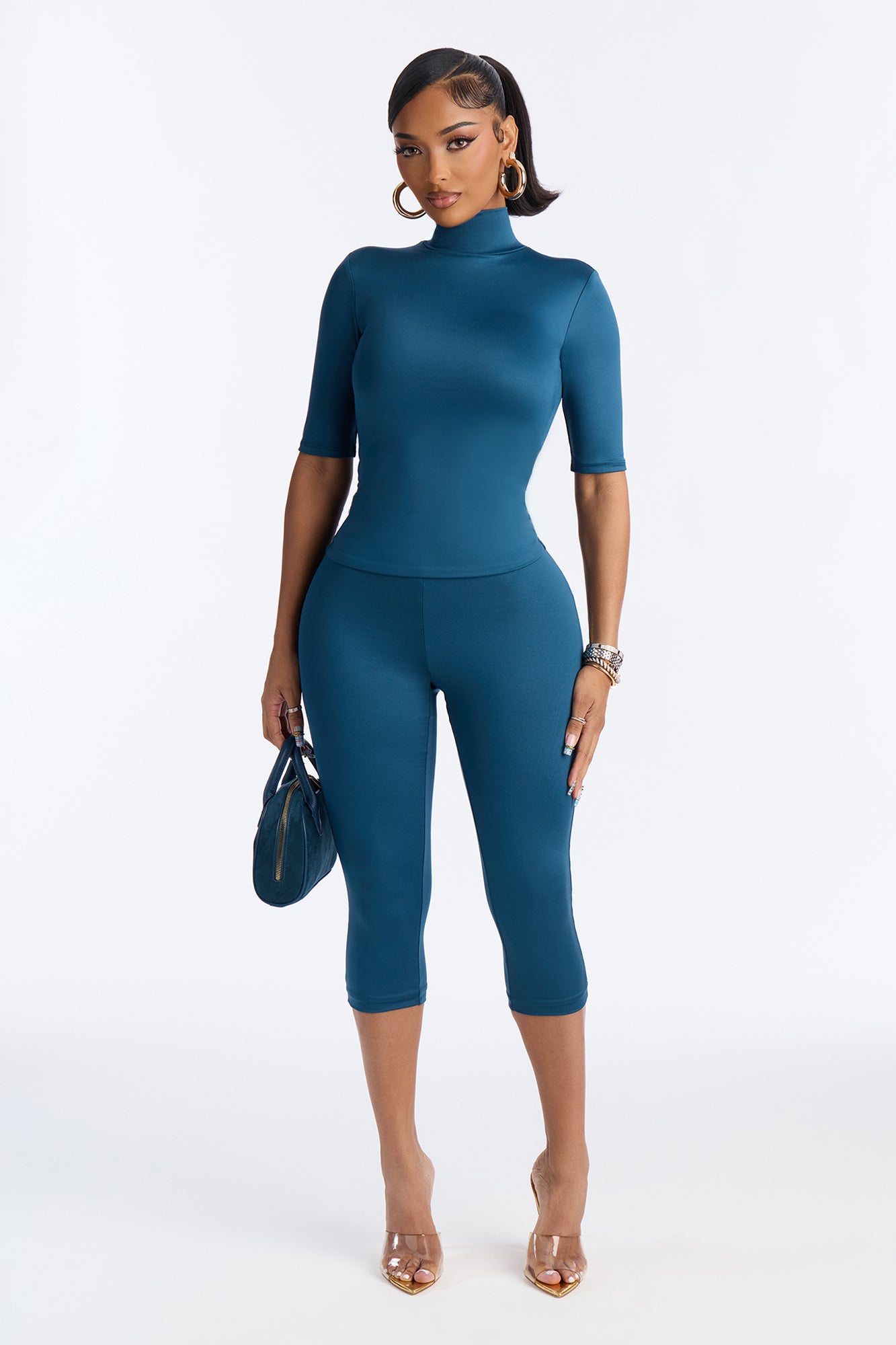 Contour Double Lined Capri Pant - Teal