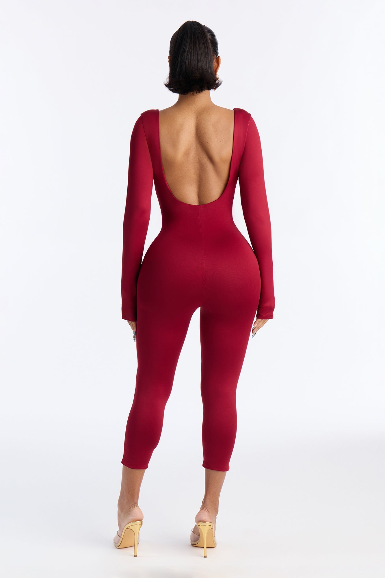 Contour Double Lined Low Back Skinny Leg Jumpsuit - DarkRed