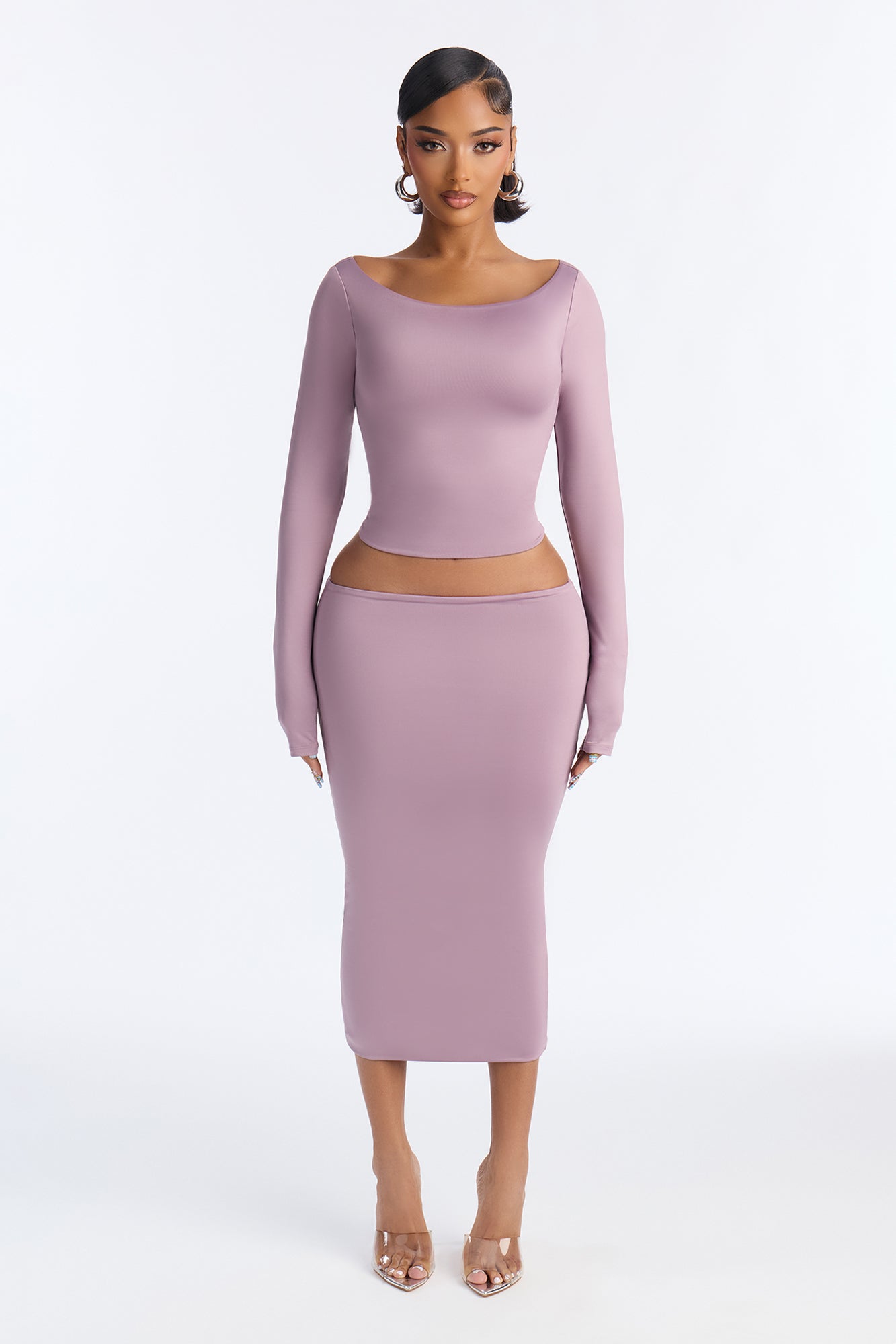 Contour Double Lined Pencil Midi Skirt - Lavender
