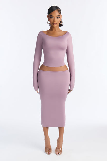 Contour Double Lined Pencil Midi Skirt - Lavender