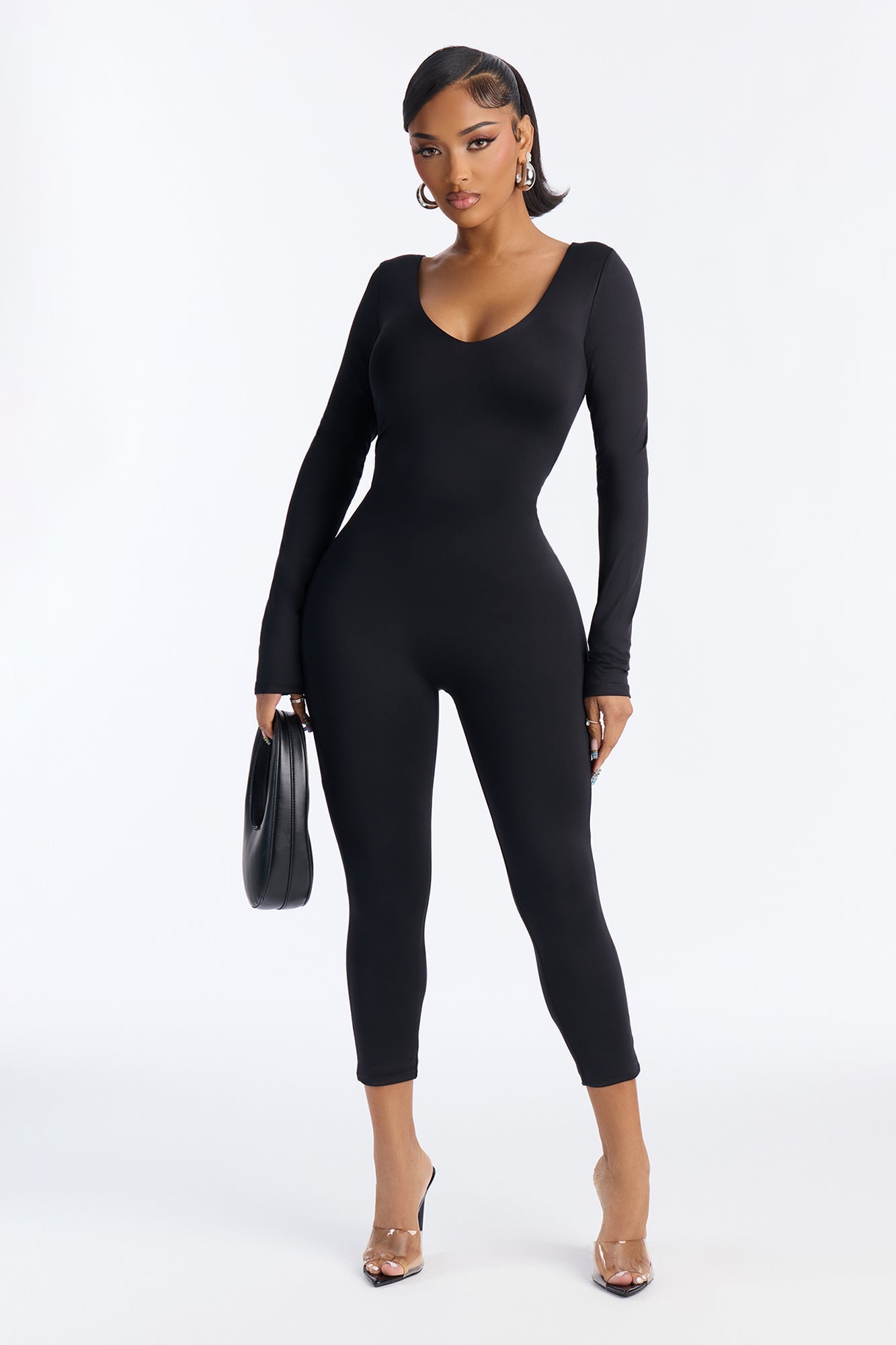Contour Double Lined Low Back Skinny Leg Jumpsuit - Black