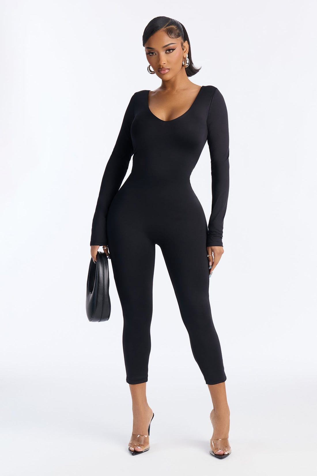 Contour Double Lined Low Back Skinny Leg Jumpsuit - Black