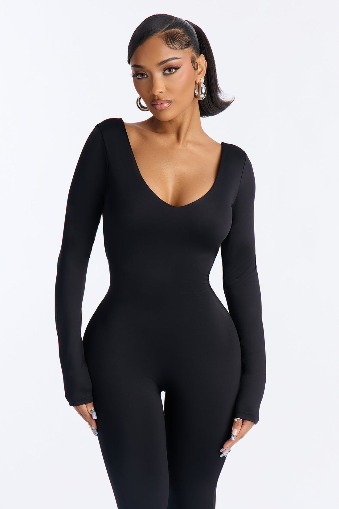 Contour Double Lined Low Back Skinny Leg Jumpsuit - Black