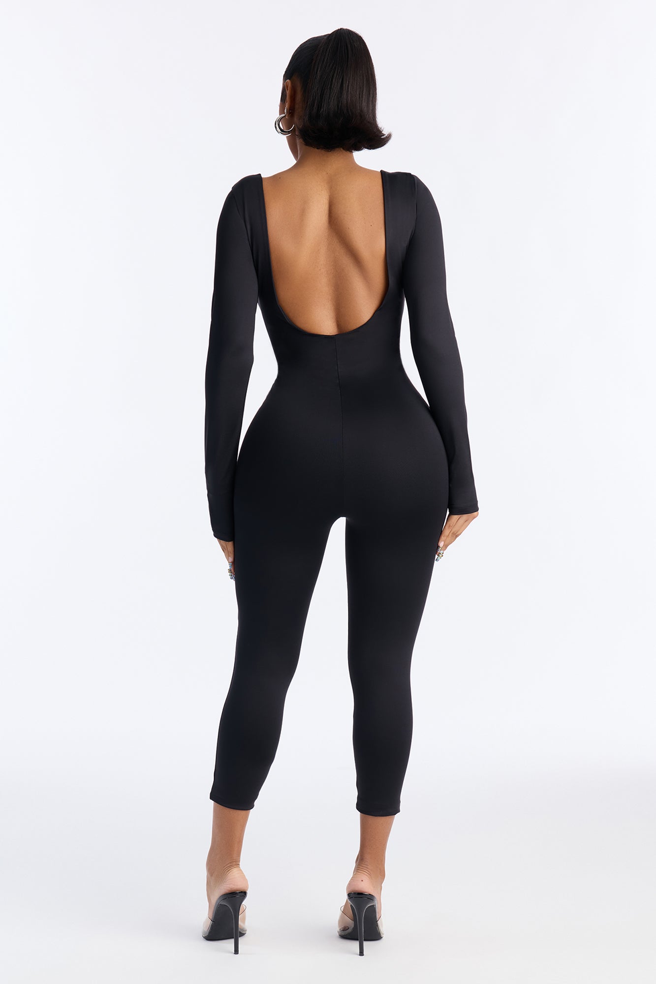 Contour Double Lined Low Back Skinny Leg Jumpsuit - Black