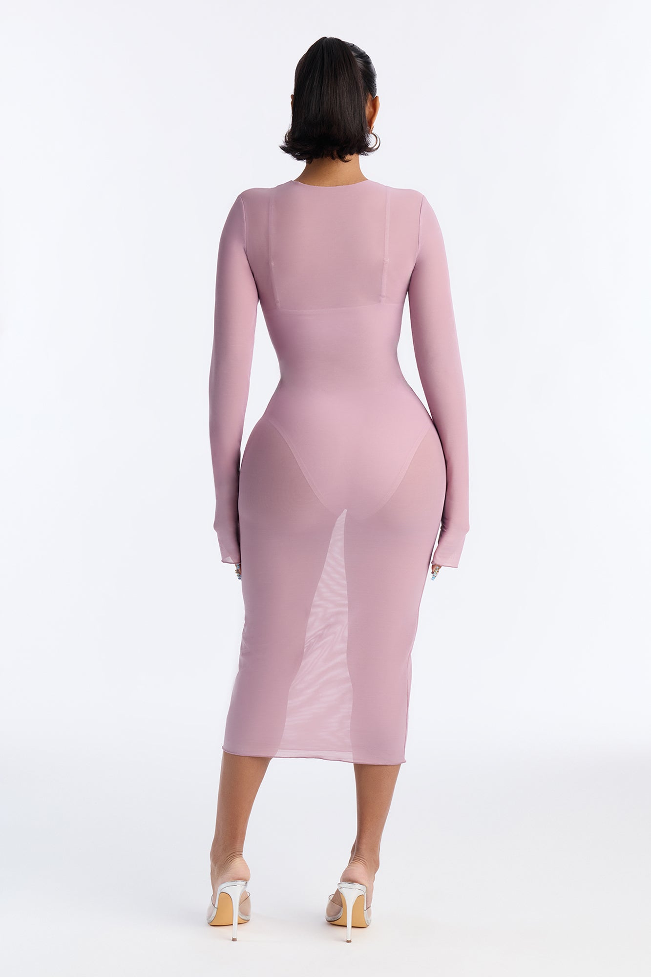 Power Mesh Long Sleeve Midi Dress - Lavender