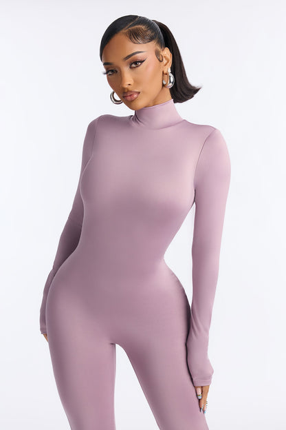 Contour Double Lined Mock Neck Capri Jumpsuit - Lavender