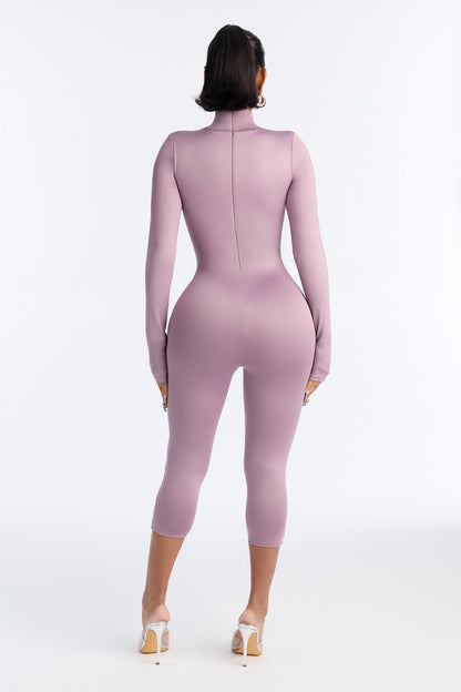 Contour Double Lined Mock Neck Capri Jumpsuit - Lavender