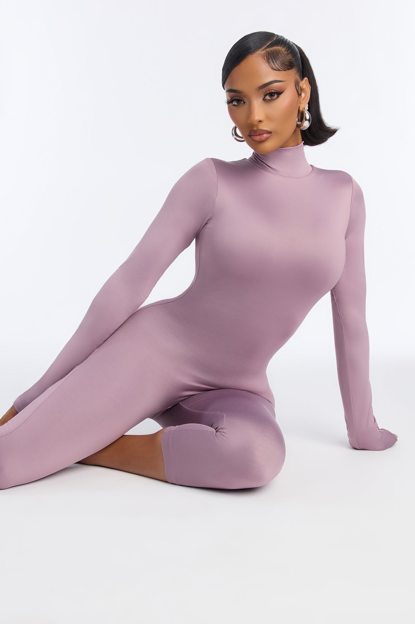 Contour Double Lined Mock Neck Capri Jumpsuit - Lavender