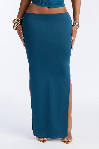 Contour Double Lined Side Slit Maxi Skirt - Teal