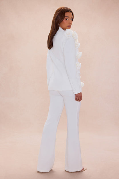 Arden Floral Applique Blazer Pant Set - White
