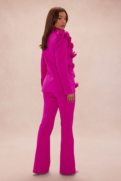 Arden Floral Applique Blazer Pant Set - Hot Pink
