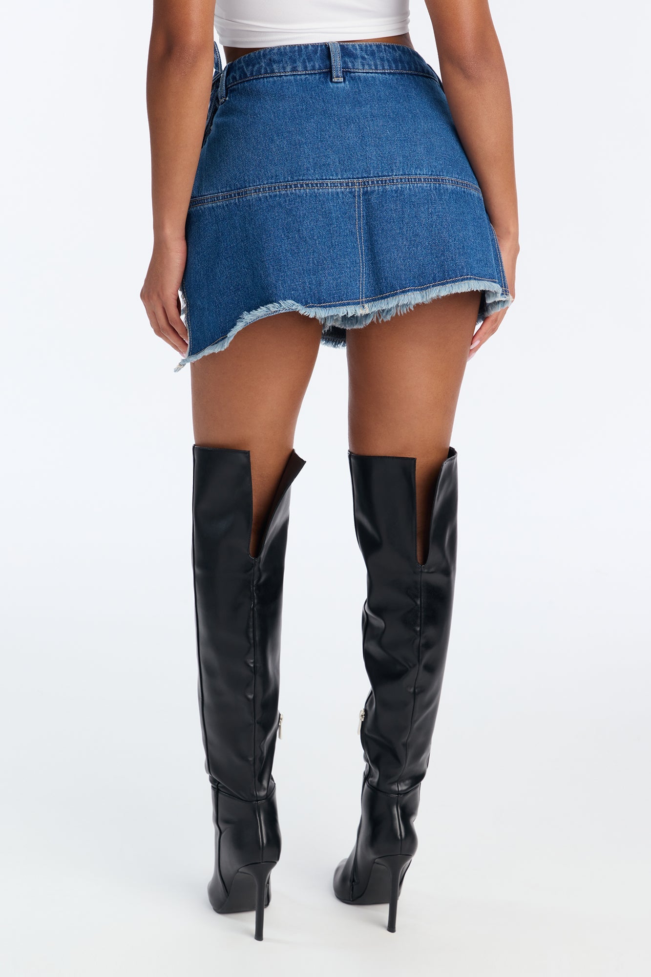 Adia Distressed Denim Mini Wrap Skort - Medium Wash