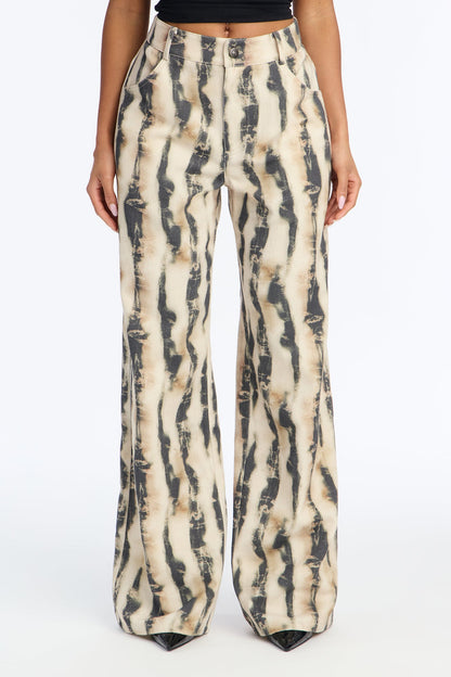 Stelara Abstract High Rise Wide Leg Pant 32″ - Taupe/combo