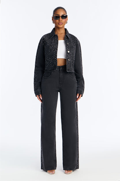 Showbiz Baby Embellished Denim Jacket - Black Wash