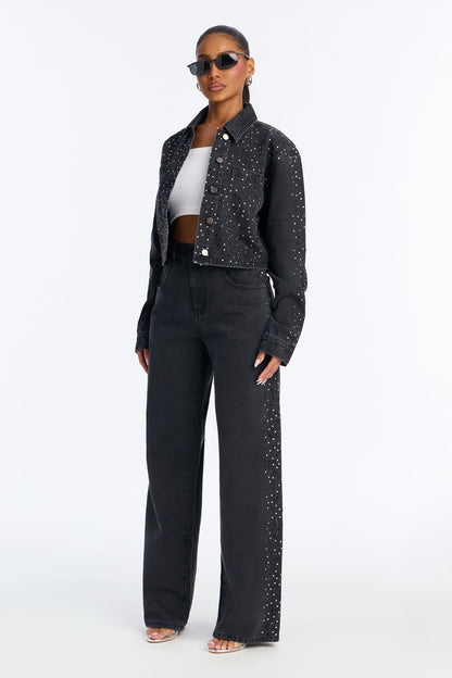 Showbiz Baby Embellished Straight Leg Jeans - Black Wash