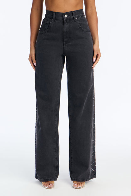 Showbiz Baby Embellished Straight Leg Jeans - Black Wash