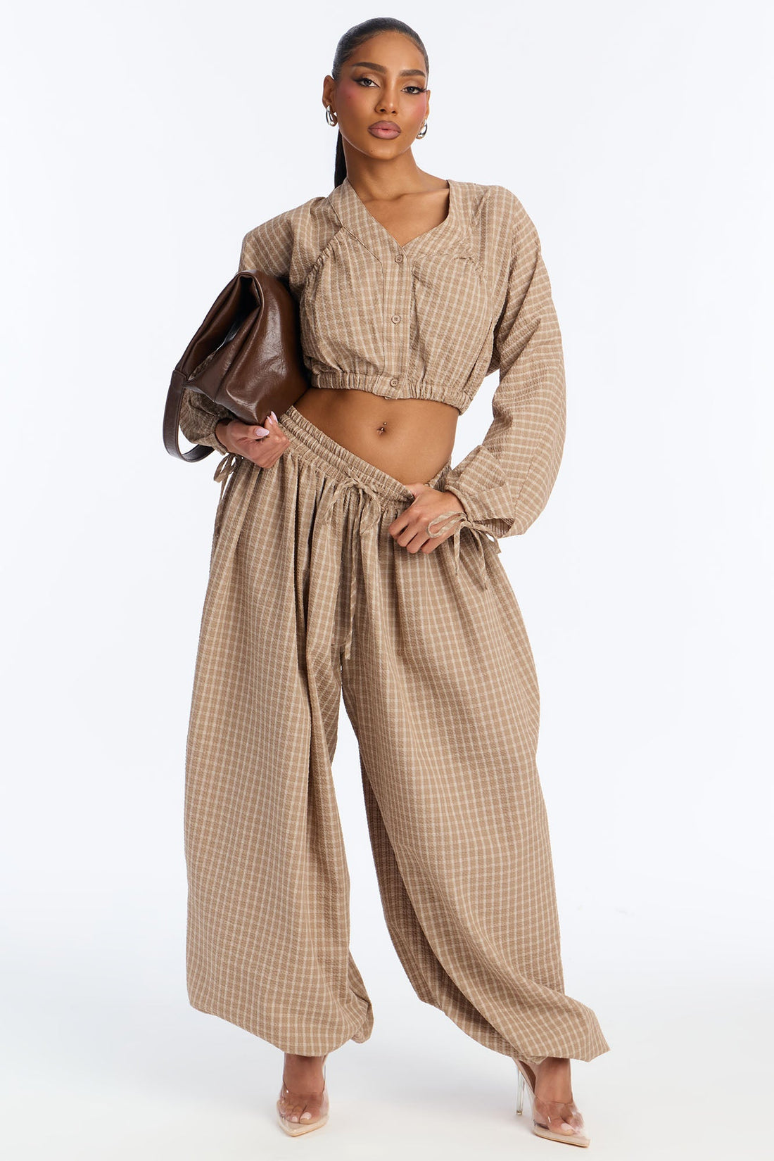 Prairie Pop Balloon Pant Set - Taupe