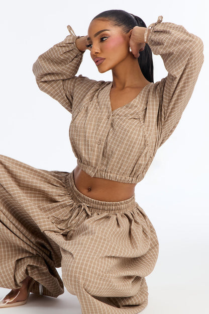 Prairie Pop Balloon Pant Set - Taupe