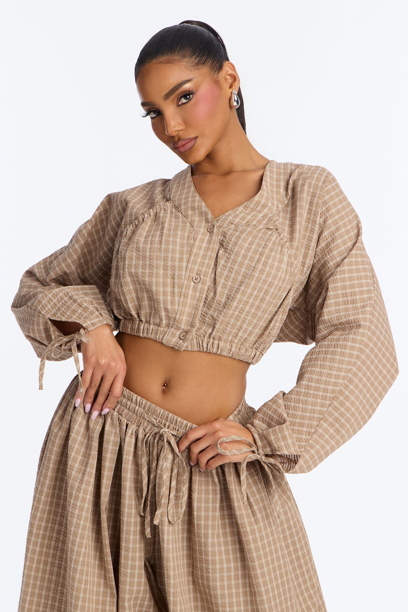 Prairie Pop Balloon Pant Set - Taupe