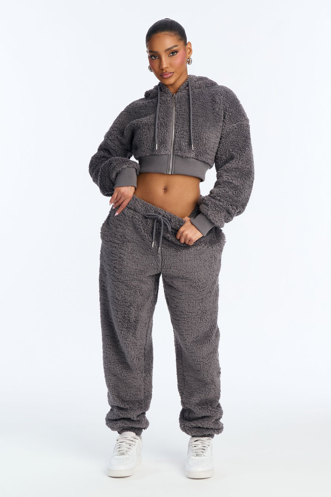 Sarah Sherpa Zip Up Sweatshirt - Grey