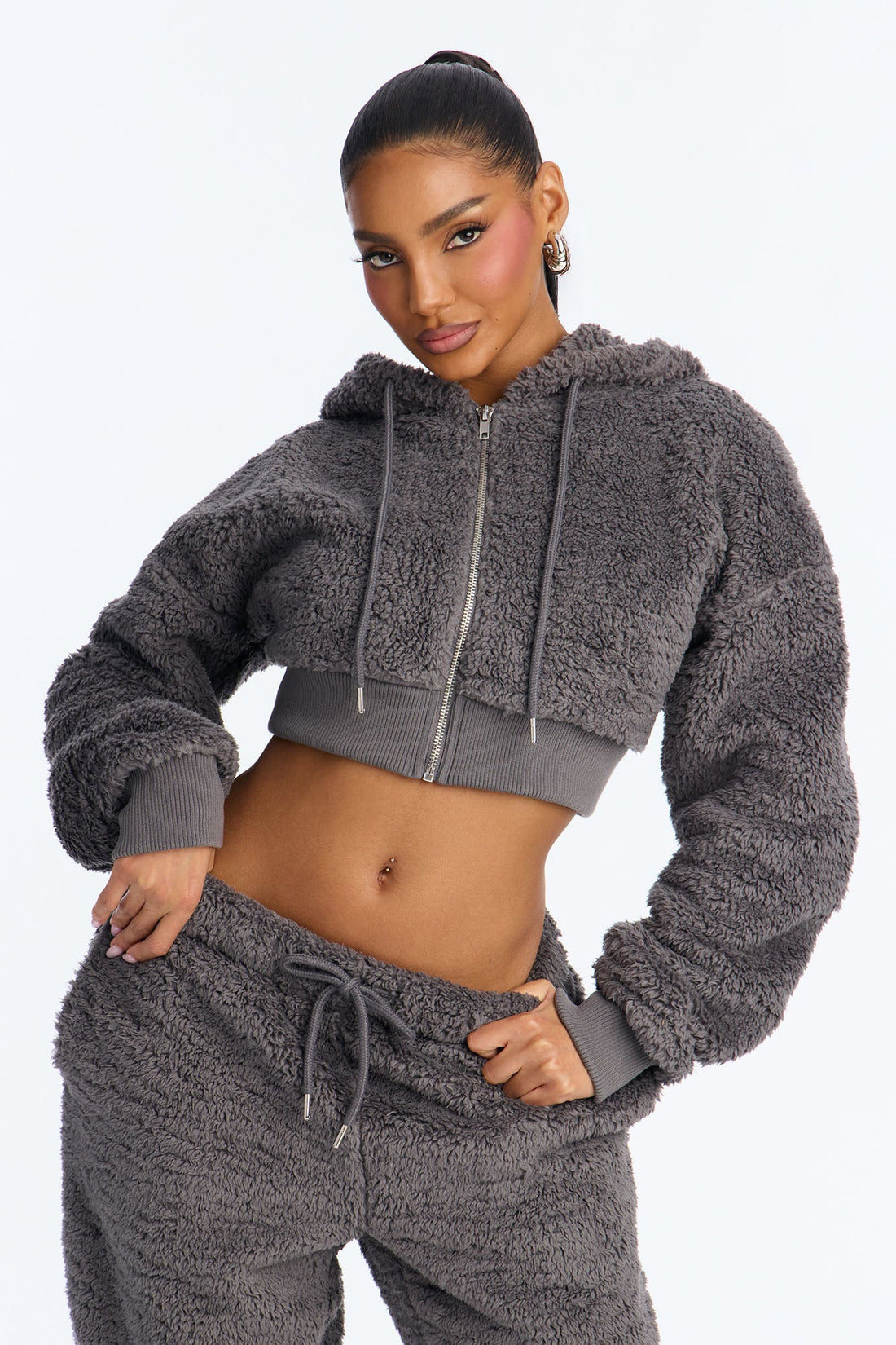 Sarah Sherpa Zip Up Sweatshirt - Grey