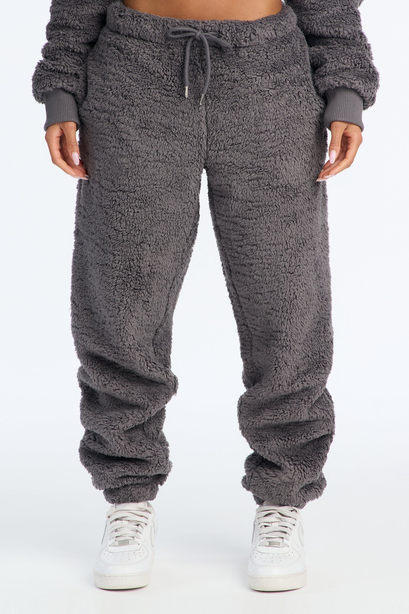 Sarah Sherpa Jogger Pants - Grey