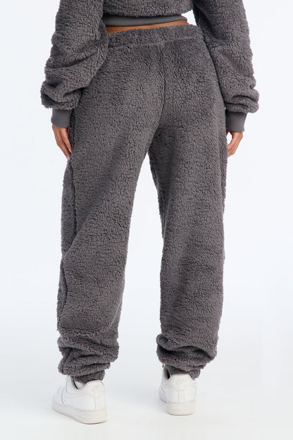 Sarah Sherpa Jogger Pants - Grey