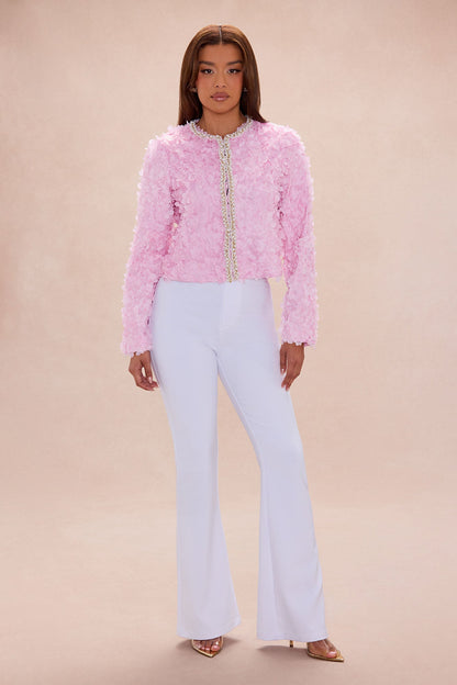 Daisy Embellished Trim Tulle Jacket - Light Pink