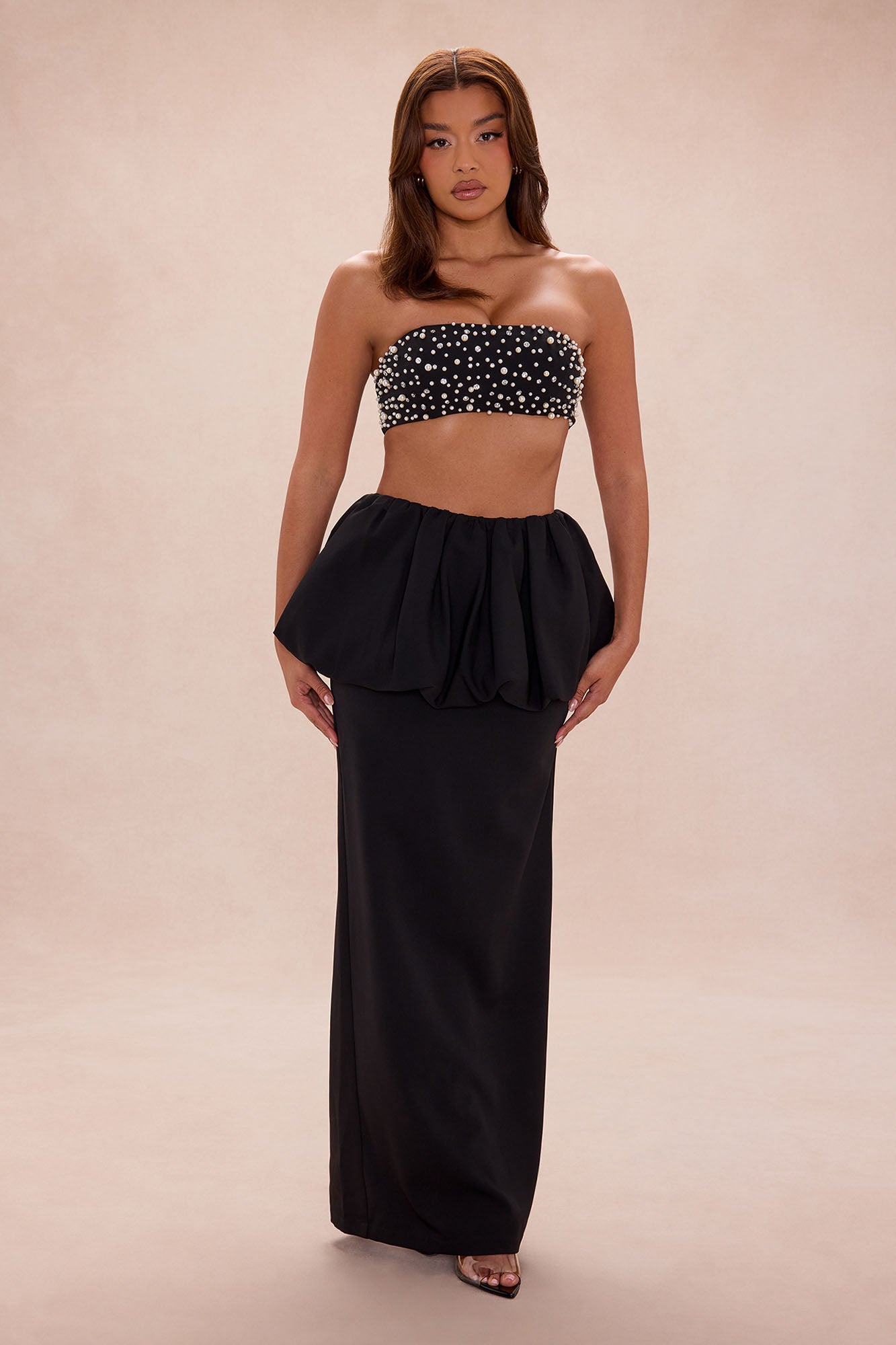 Halle Embellished Crepe Skirt Set - Black