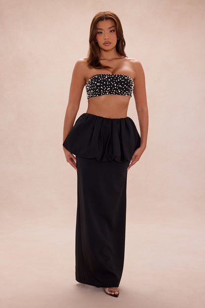 Halle Embellished Crepe Skirt Set - Black