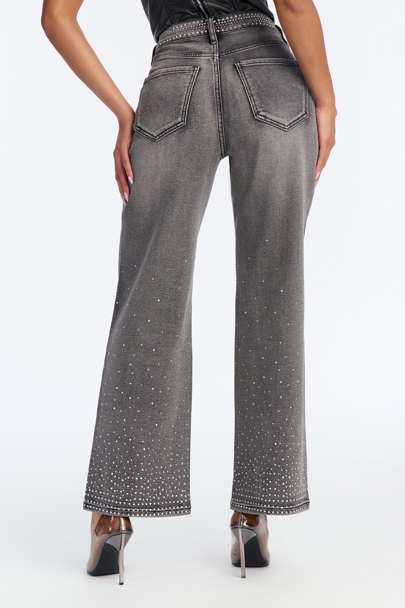 Petite Chasing A Dream Embellished Stretch Straight Leg Jeans - Grey