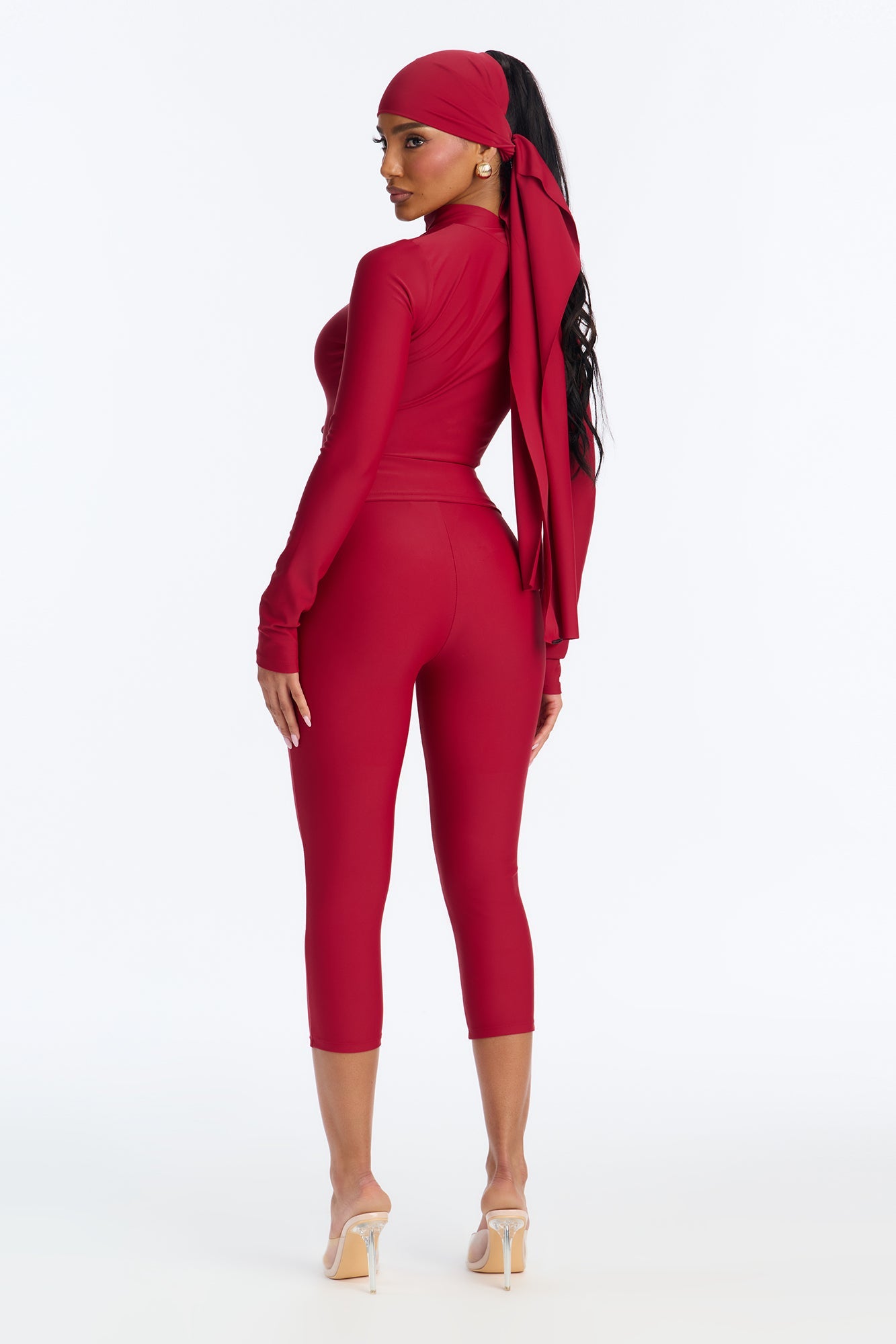 Isabelle Matte Tricot 3 Piece Capri Set - Red