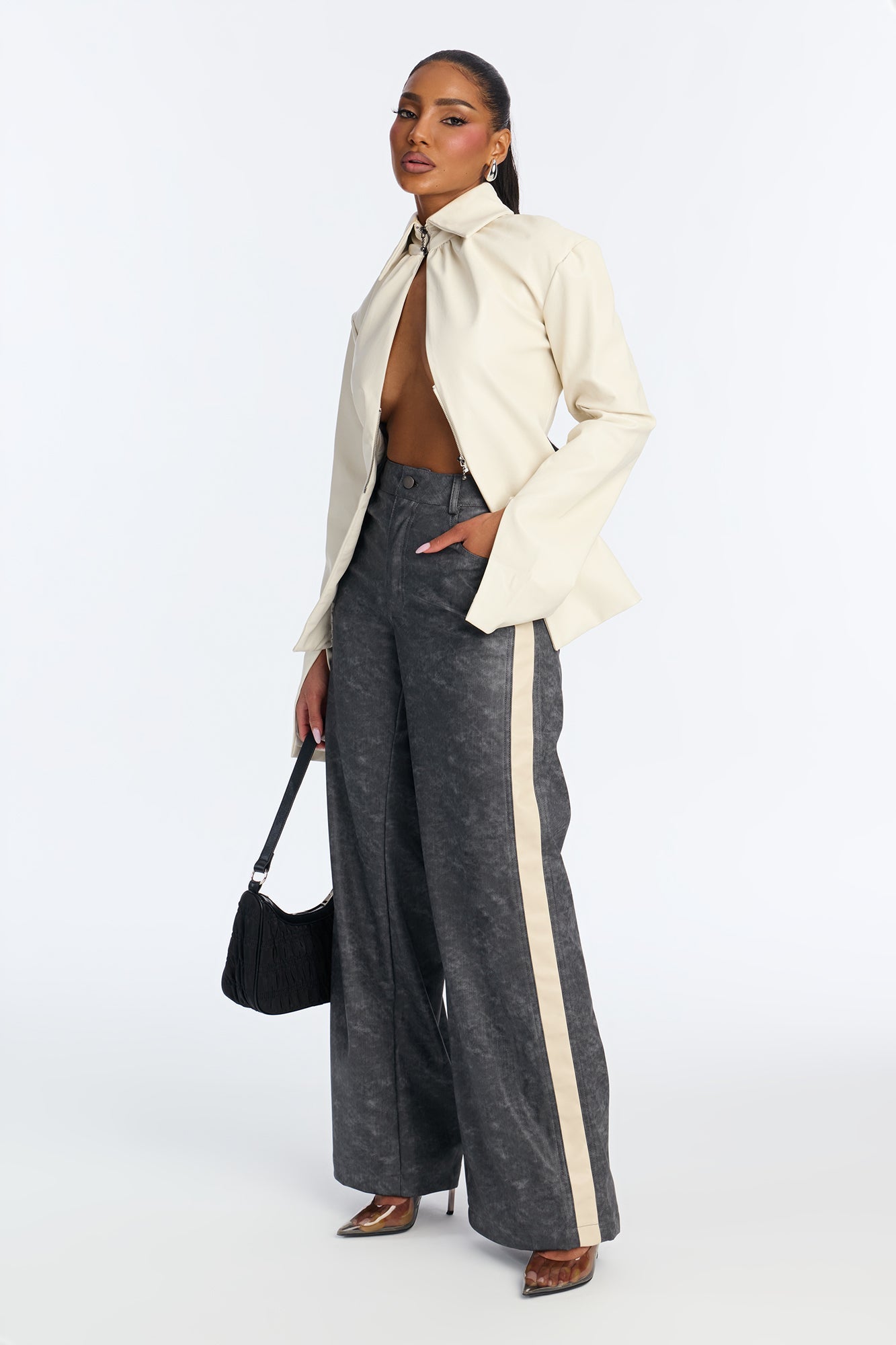 Kelsey Washed Faux Leather Wide Leg Pant - Rinse Blue Wash
