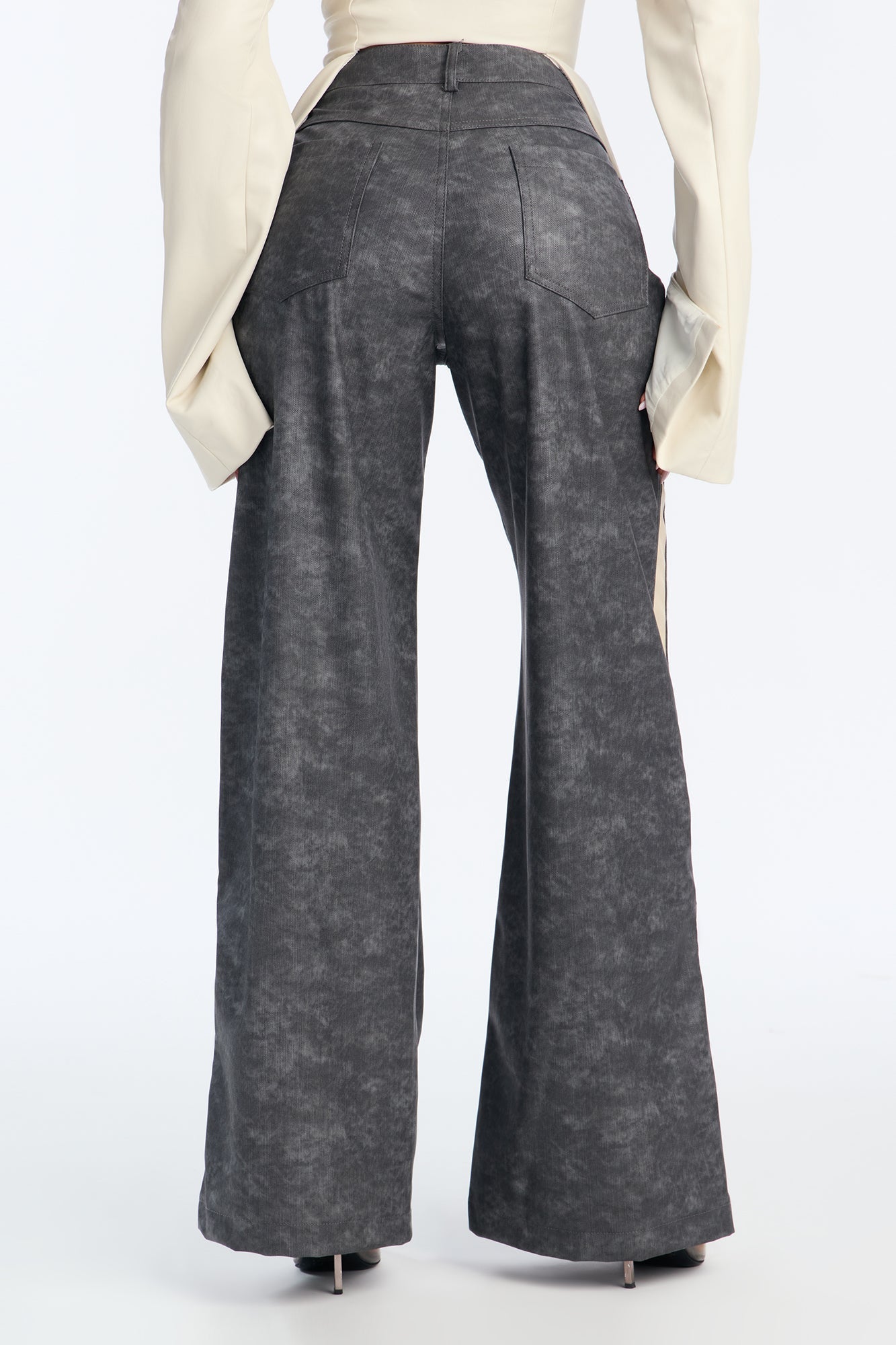 Kelsey Washed Faux Leather Wide Leg Pant - Rinse Blue Wash