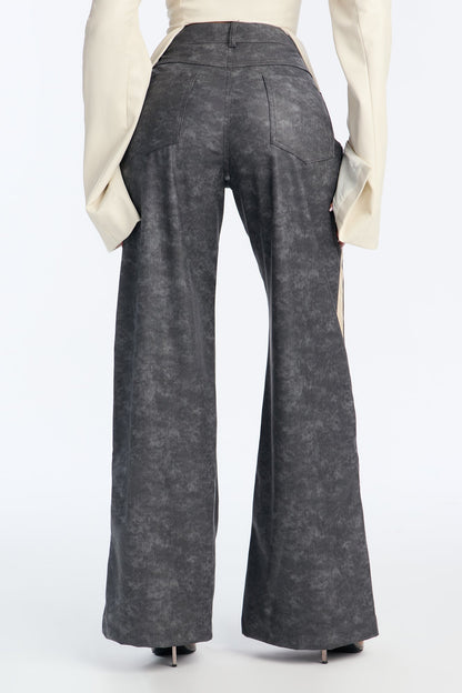Kelsey Washed Faux Leather Wide Leg Pant - Rinse Blue Wash