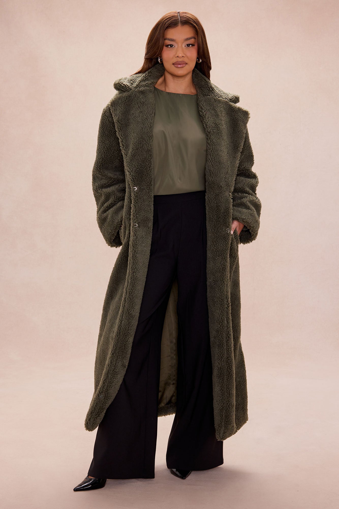 Fashionably Late Sherpa Coat - Olive