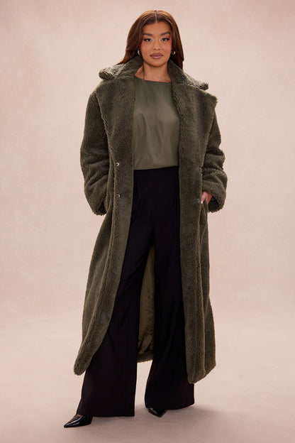 Fashionably Late Sherpa Coat - Olive