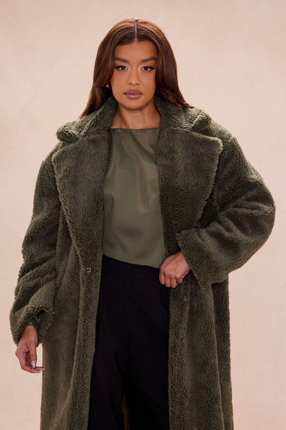 Fashionably Late Sherpa Coat - Olive