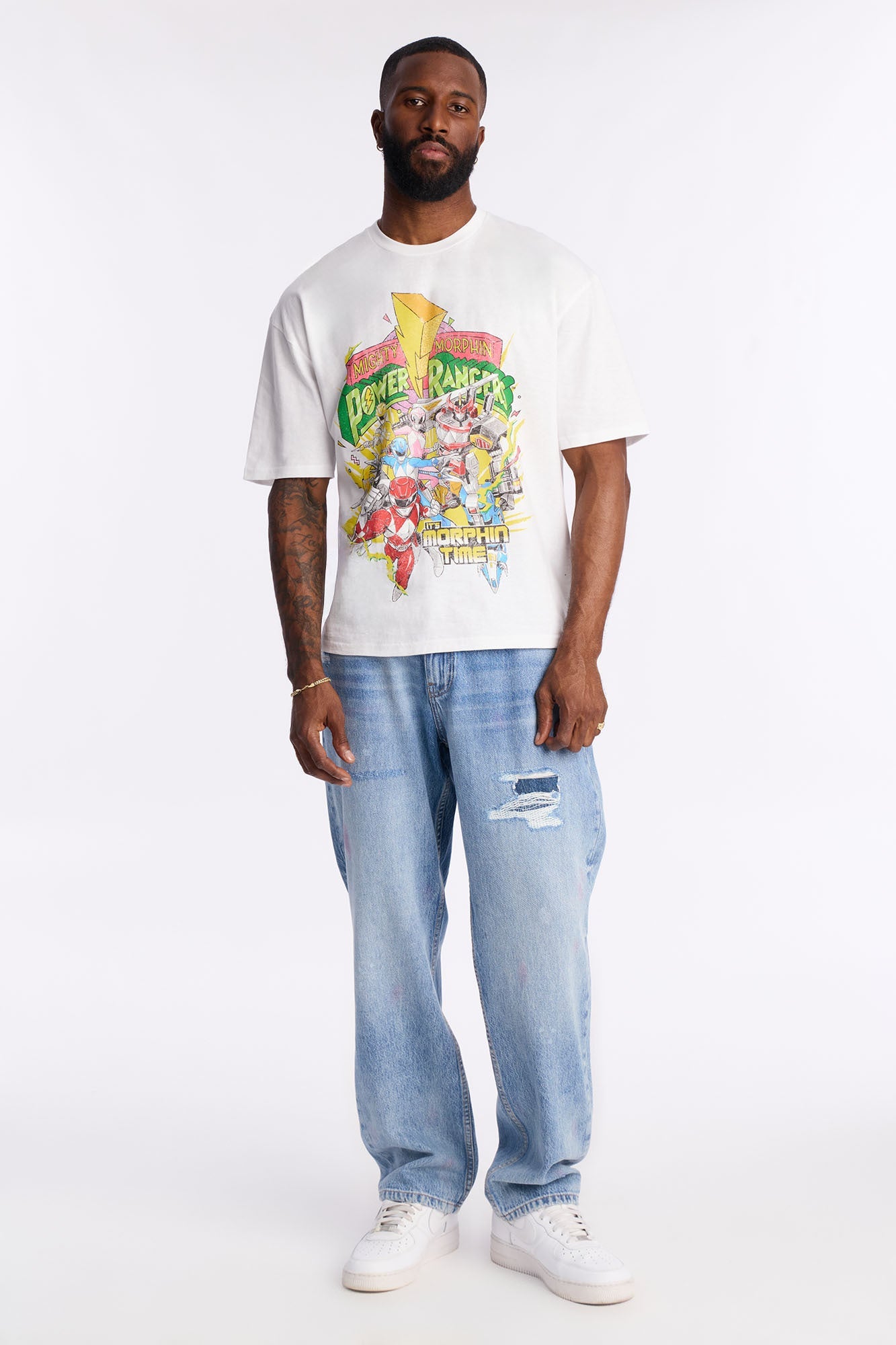 Mighty Morphin Power Rangers Boxy Short Sleeve Tee - White