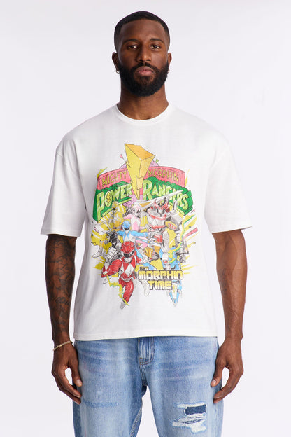 Mighty Morphin Power Rangers Boxy Short Sleeve Tee - White