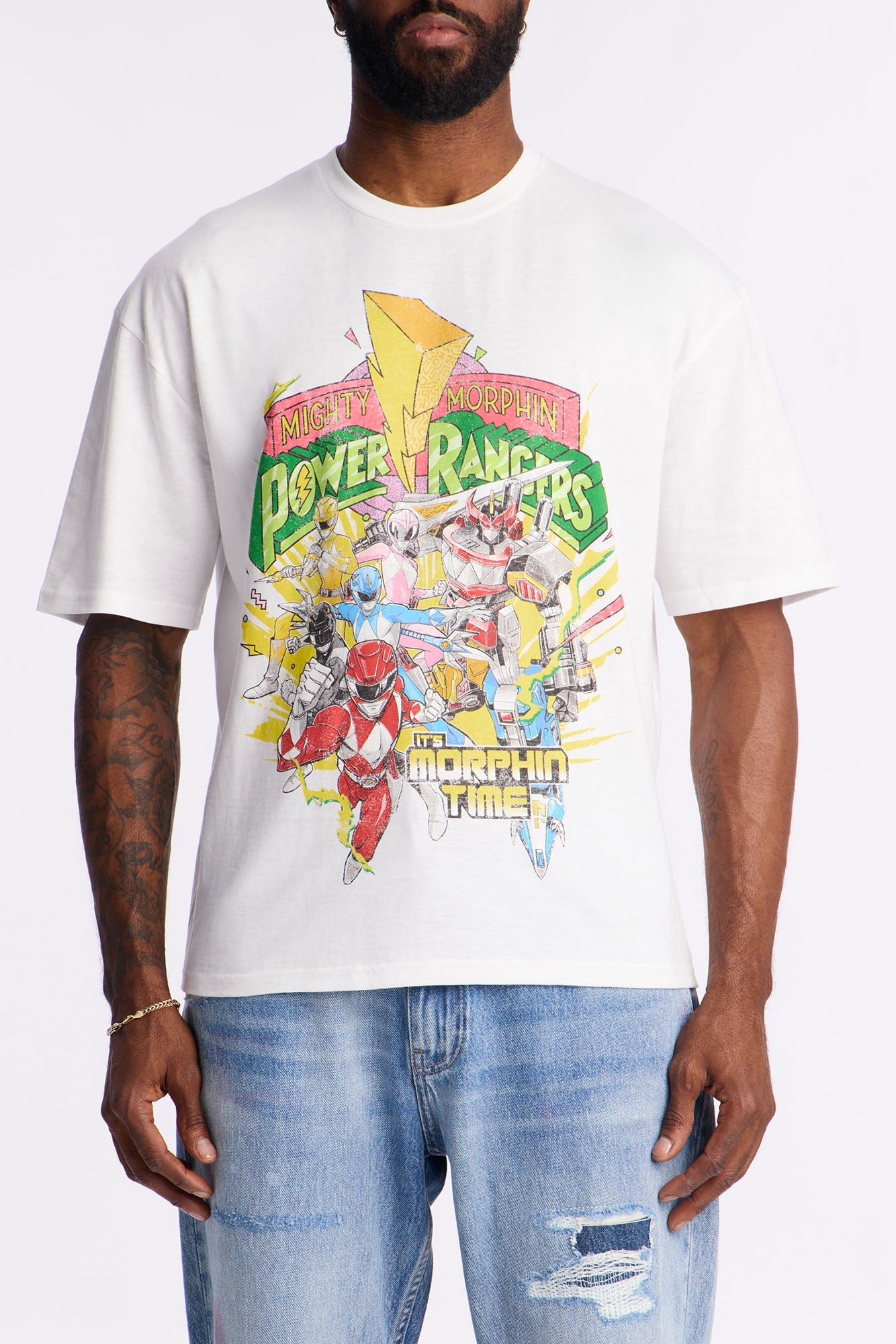 Mighty Morphin Power Rangers Boxy Short Sleeve Tee - White