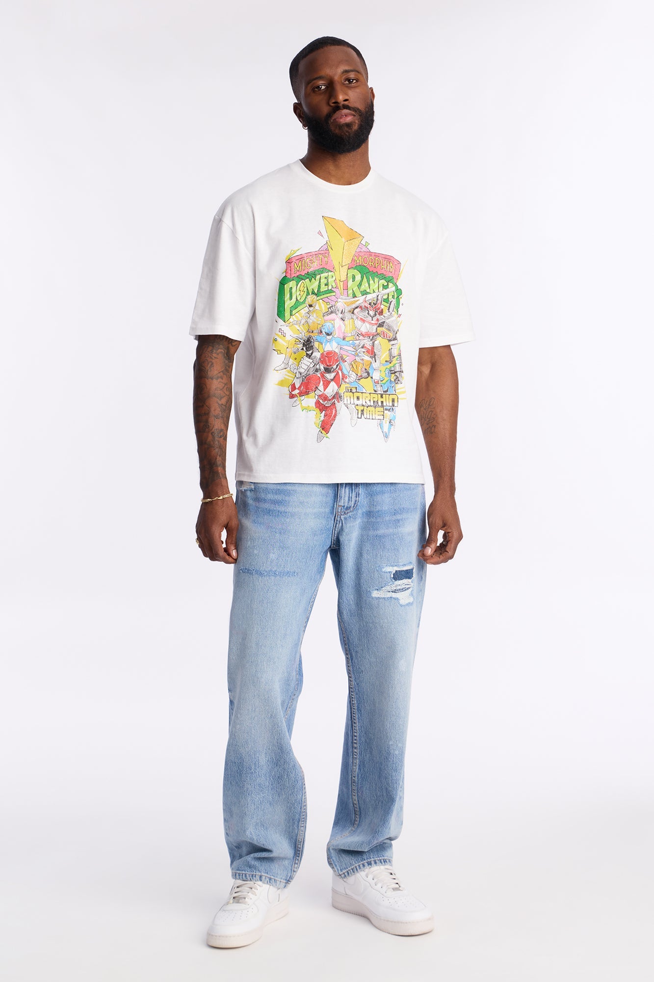 Straight Subtle Distressed Denim Jean - Medium Blue Wash