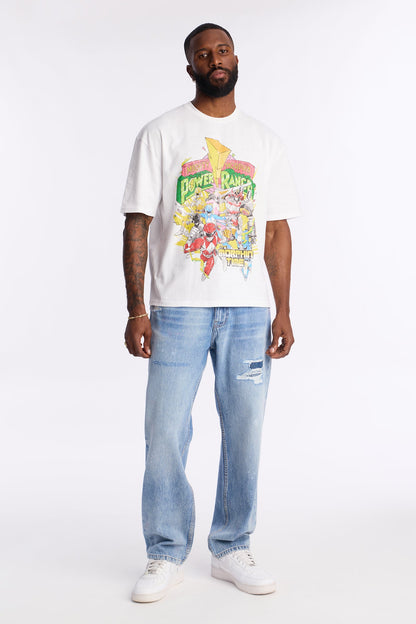 Straight Subtle Distressed Denim Jean - Medium Blue Wash