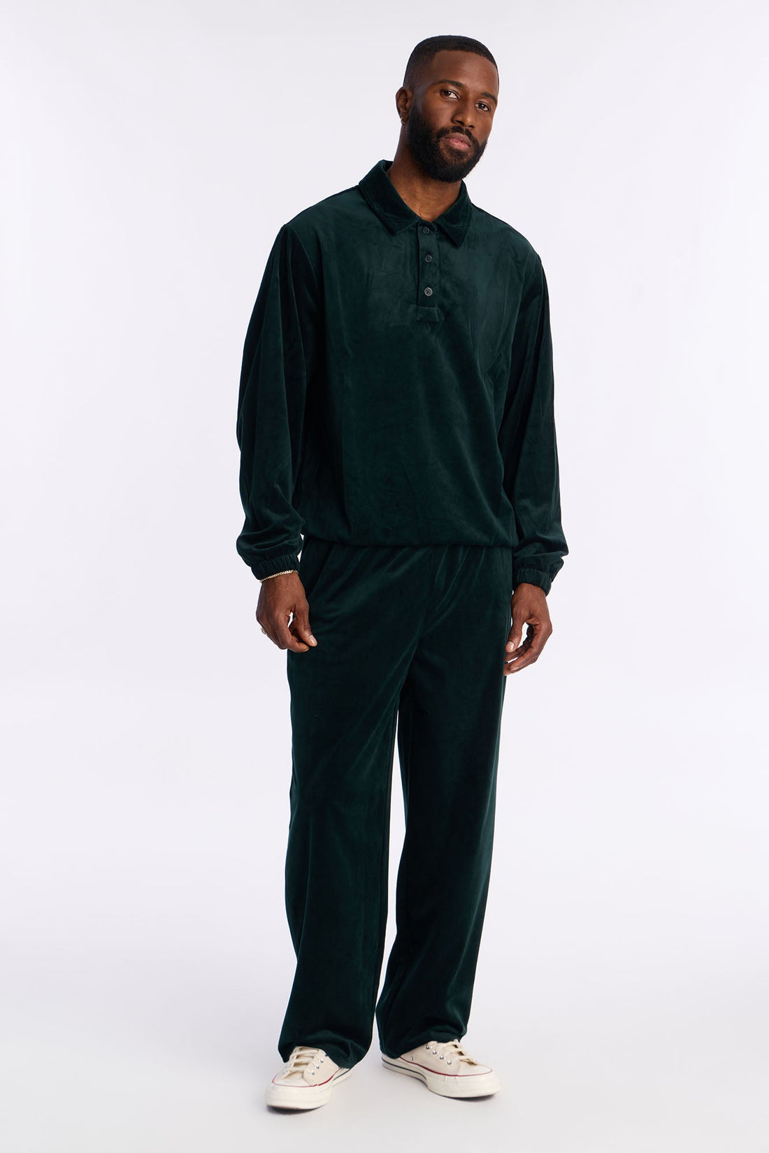 Baggy Velvety Velour Pant - Green