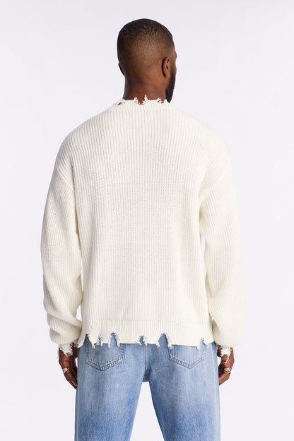 Always Good Times Distressed Sweater - Off White