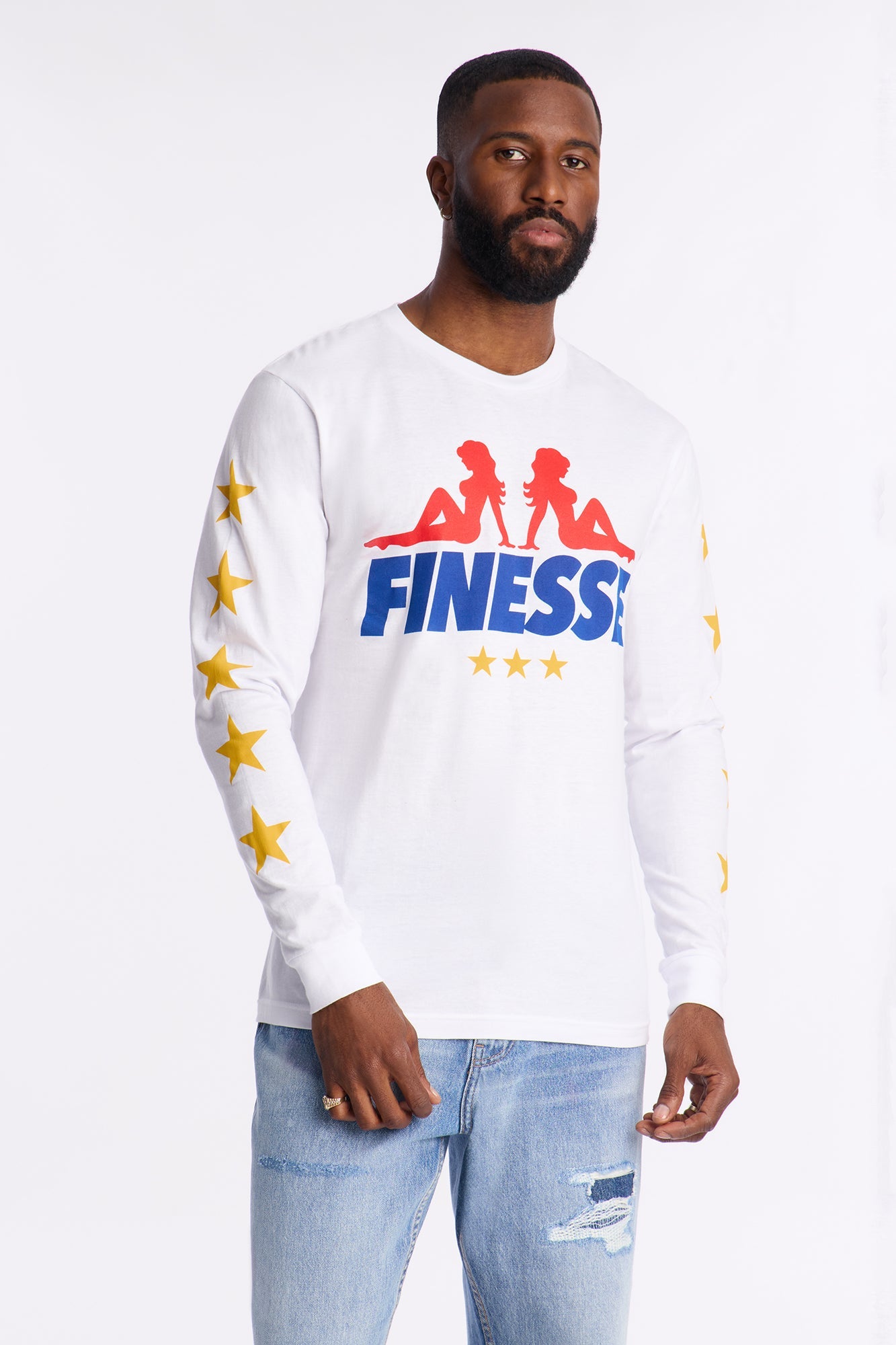 Finesse Star Long Sleeve Tee - White