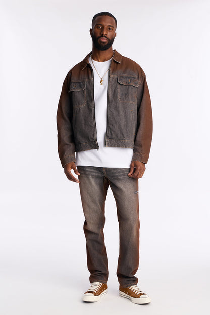 Cropped Inferno Ombre Work Jacket - Brown