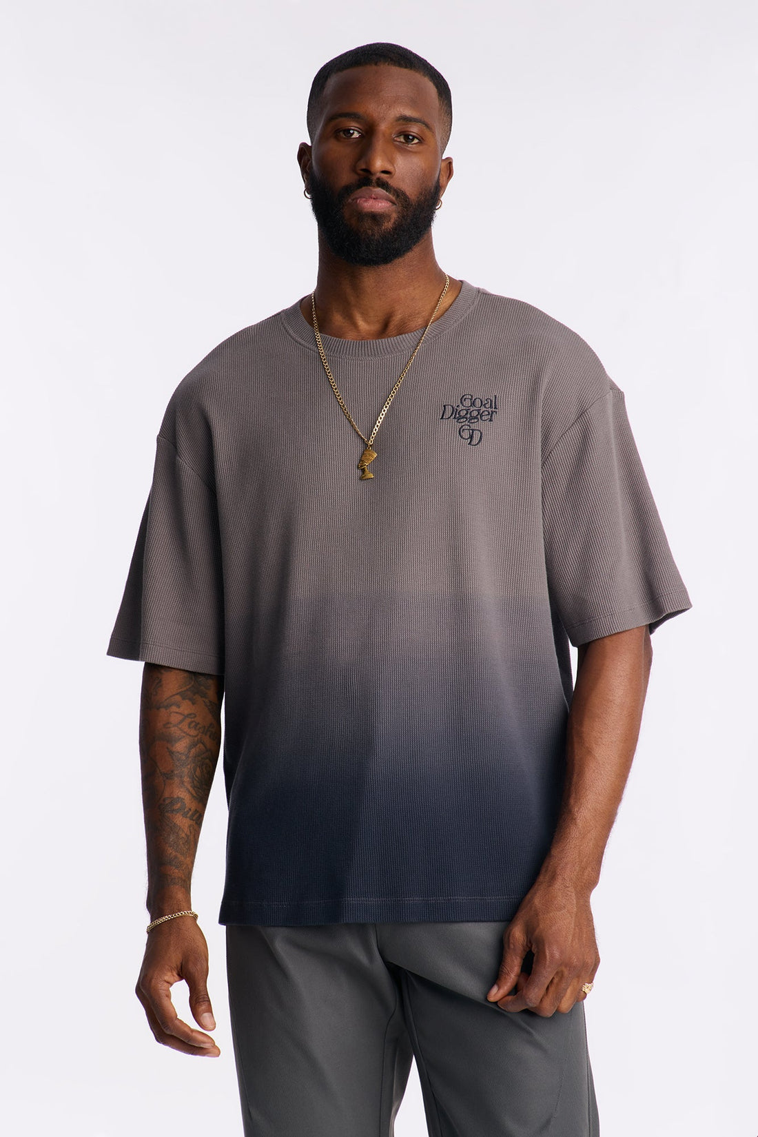 Gradient Waffle Knit Crewneck Tee - Grey/combo